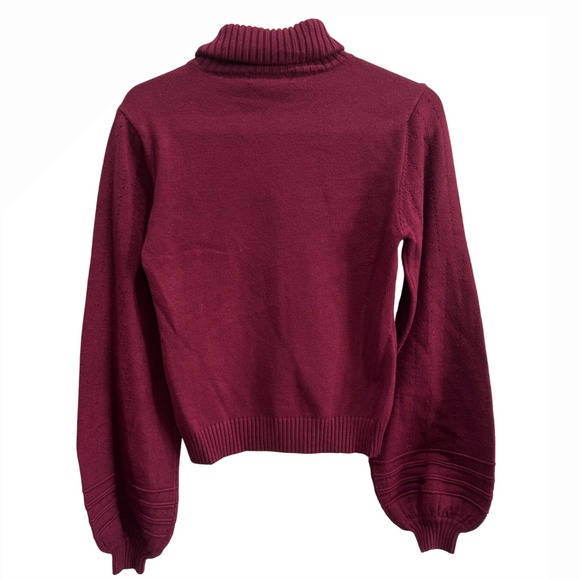 Lulus Roll Neck Sweater,‎ Burgundy Pullover with Eyelet Textured Knit, Small - Picture 2 of 5